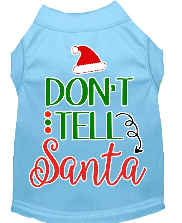 Don't Tell Santa Screen Print Dog Shirt Baby Blue XXL